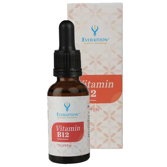Flasche mit Vitamine B12 Tropfen von Evolution